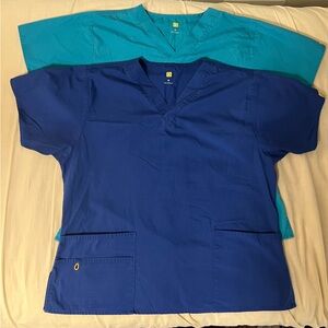 Dark Blue and Teal Wink Bravo V-Neck Scrub Tops Bundle